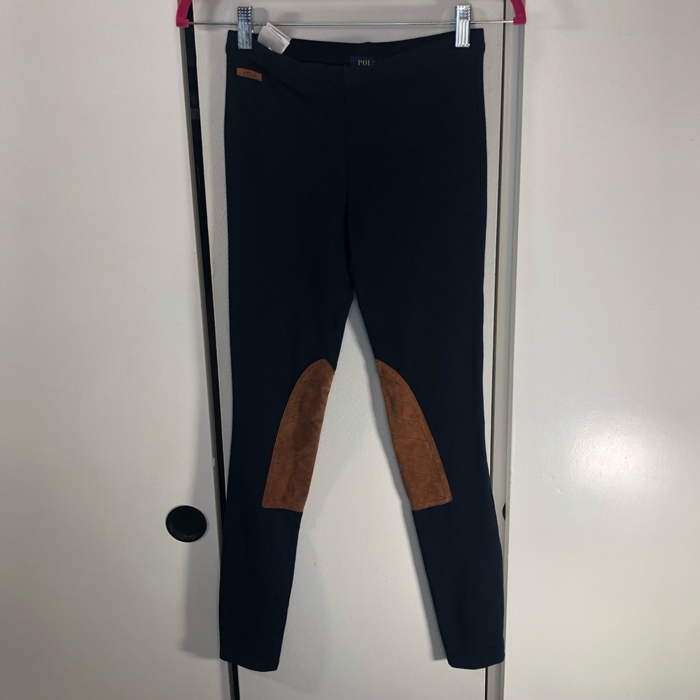 POLO RALPH LAUREN Pants Womens BLUE TAG XS Blue Brown Faux Leather Accents